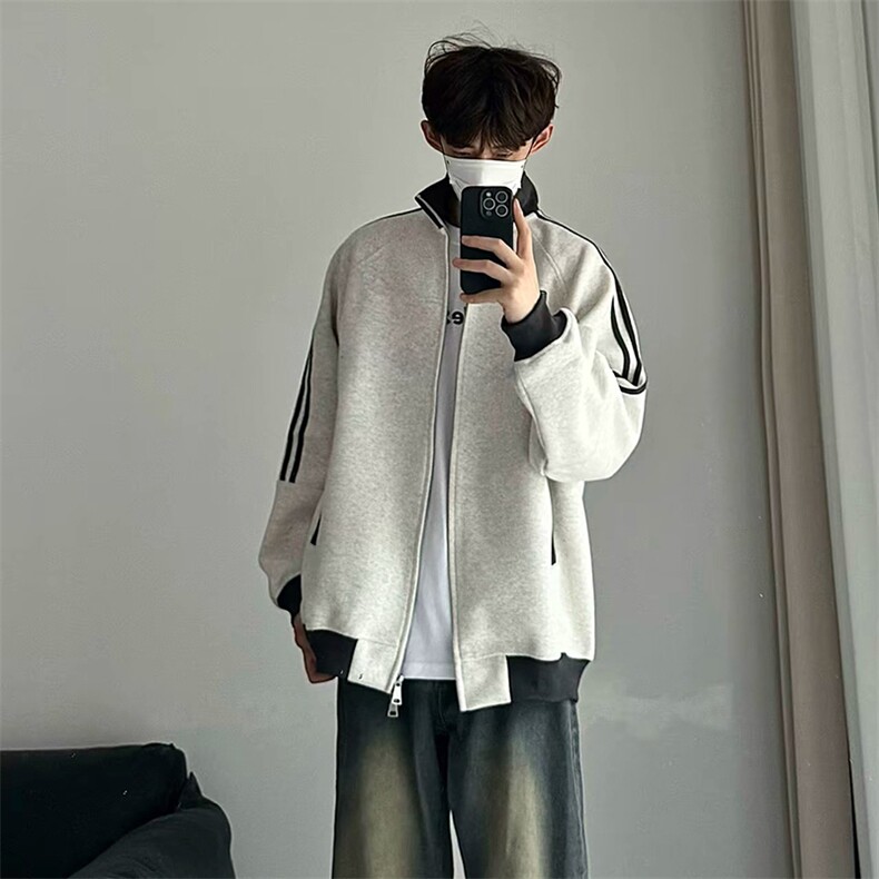 抖音得物高品质美式高街重磅结构设计拼接织带立领卫衣外套CM42，女装短外套，电商A486-1