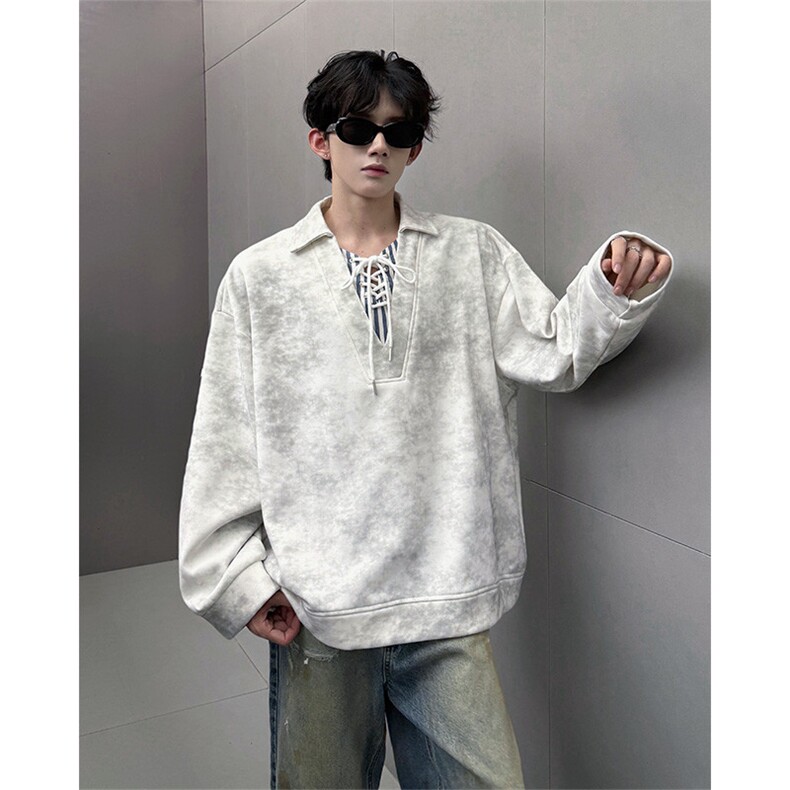 WY10151-特P48控88小众扎染撞色拼接条纹假两件大码男宽松卫衣,男装卫衣,电商A059