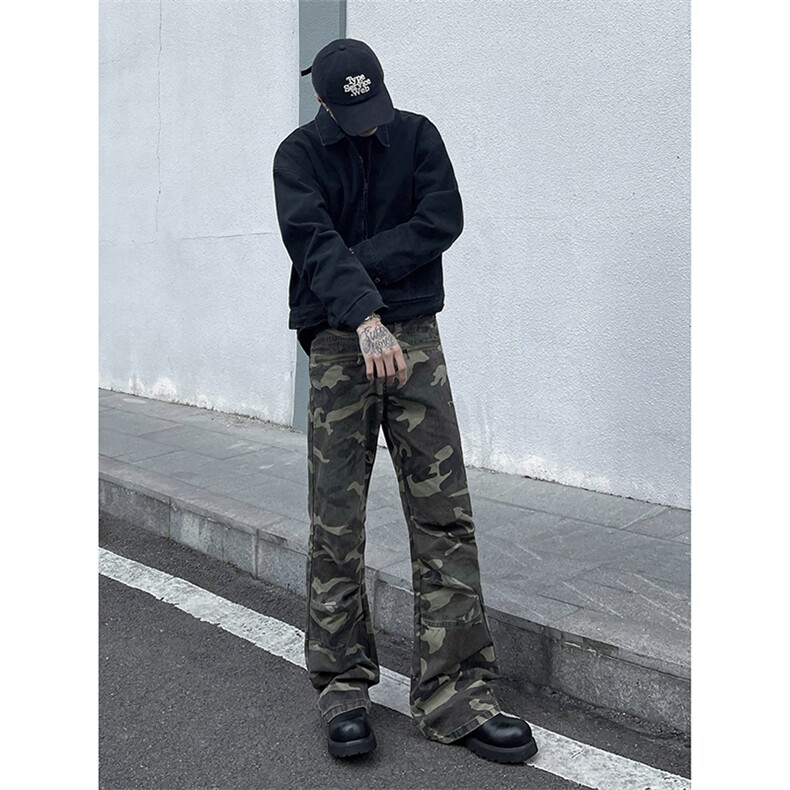 B221美式ins高街暗黑拉链休闲迷彩牛仔裤LK24156-P65控88,男装牛仔裤,电商B221