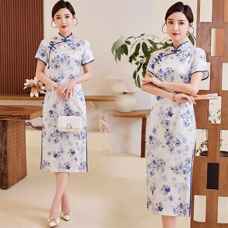 2024夏季新款高奢时尚盘扣中长款专柜品质真丝旗袍日常连衣裙,女装汉服/婚纱/旗袍/礼服,媚琳依坊