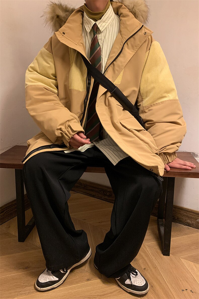 港风2026新品冬季宽松撞色棉服派克服毛领冬装加厚外套D009-P145,男装棉衣,星座717