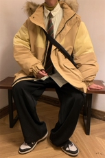港风2026新品冬季宽松撞色棉服派克服毛领冬装加厚外套D009-P145，男装棉衣，星座717