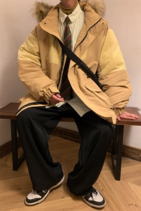 港风2026新品冬季宽松撞色棉服派克服毛领冬装加厚外套D009-P145图片