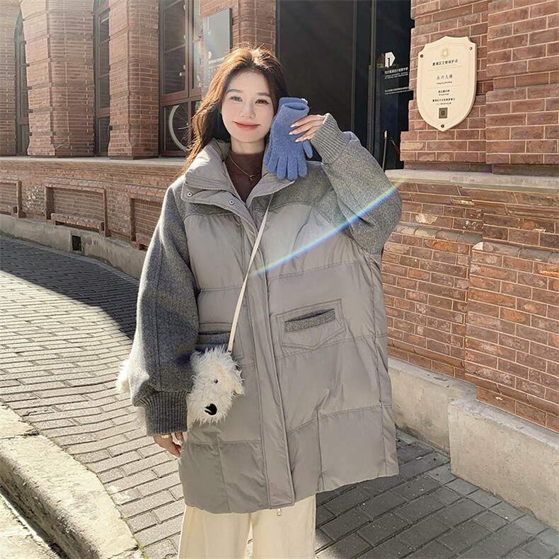 现货：冬装新款欧版宽松型毛呢撞色羽绒服2C135-5019P315K468,女装羽绒服,2C135