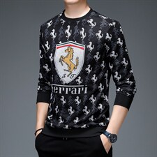 秋季休闲时尚长袖Polo衫男2023新款中年男印花圆领T恤ZLF-503-P75，男装T恤，电商B212（原钱塘6029）