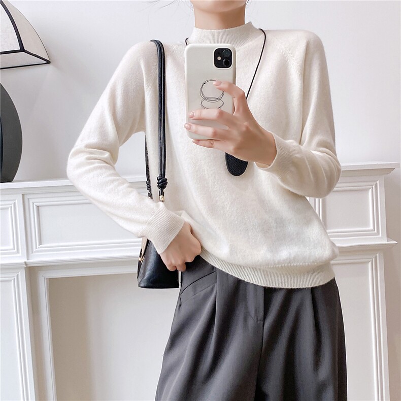 2025百搭时尚简约平面半高领针织衫，女装针织衫/毛衣，织纯羊绒