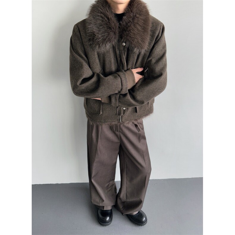 现货25秋冬绞花毛领毛领千鸟格设计感秋冬夹克外套mj1098-p198,男装夹克,电商B288