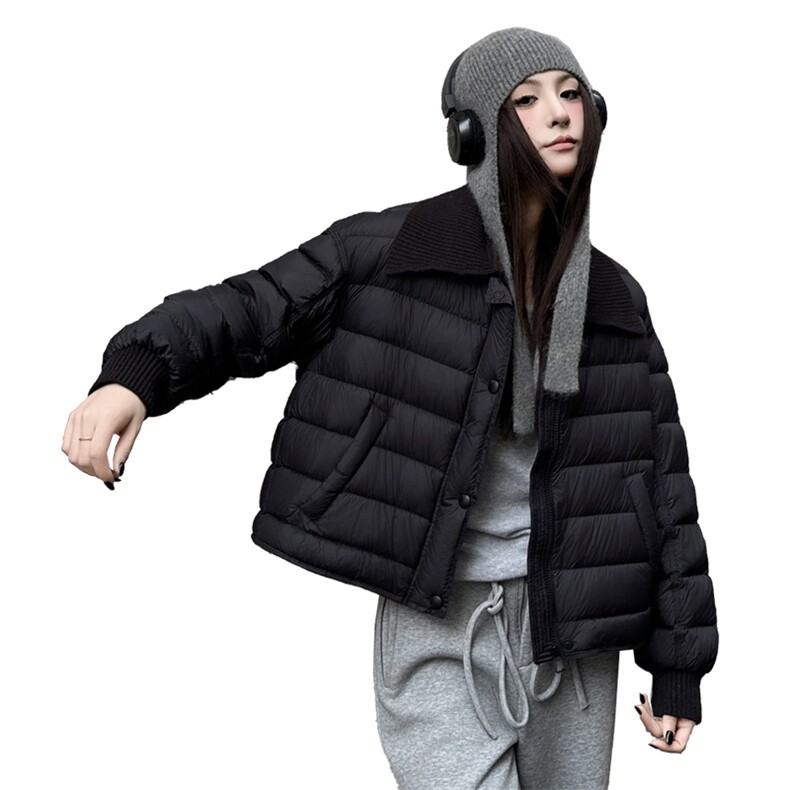 2025冬装新款时尚针织翻领羽绒服,女装羽绒服,曼琳思菲