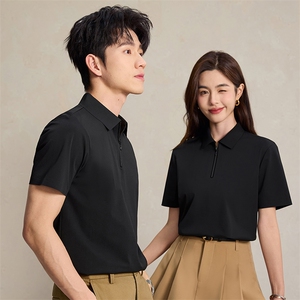 男女同款休闲百搭纯色拉链款翻领polo衫图片