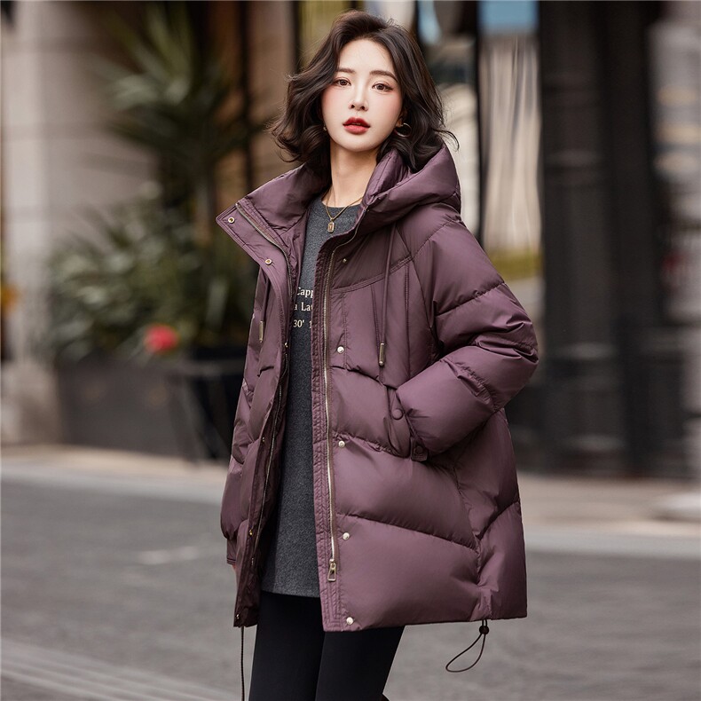 连帽羽绒服女冬季中长款高级感超好看时尚宽松加厚保暖面包服外套图片