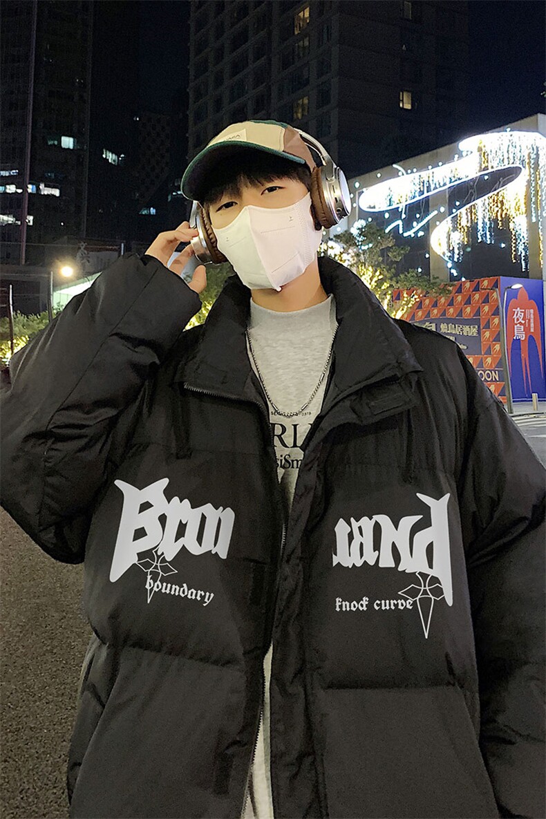 港风23新款冬季时尚百搭印花情侣立领羽绒服外套YR224P195控258,男装羽绒服,电商A247