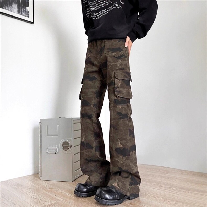 1506/QM2550/P51美式街头复古迷彩多口袋工装裤微喇迷彩牛仔裤男，男装牛仔裤，星座1506