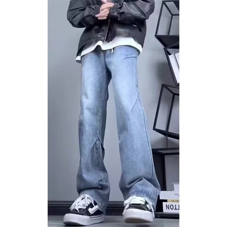 拼接牛仔裤男秋冬款阔腿垂感宽松直筒裤子小众设计感N789,男装牛仔裤,星座1116A（原606A-3）
