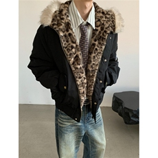 美式复古棉袄派克服豹纹毛领连帽棉服男冬季加厚棉衣外套M5036，男装棉衣，星座1116A（原606A-3）