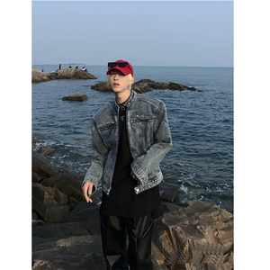 小众美式复古水洗短款牛仔外套男秋设计感垫肩夹克JK112-P90图片