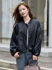 休闲棒球服免洗皮衣外套女2025秋季新款时尚减龄宽松百搭夹克上衣，女装皮衣，魅衣本色