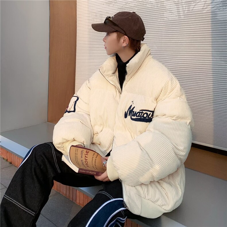 2025秋冬立领刺绣灯芯绒棉衣男复古棉服加厚保暖外套M8055,男装棉衣,星座1108
