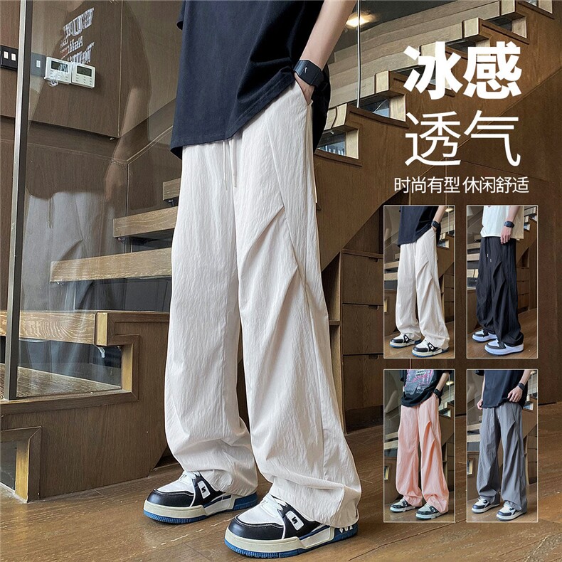 YK120 P28 控69 原版！欢迎来比品质 夏季垂感冰凉褶皱炸街休闲裤图片