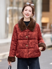 现货！毛领可脱卸中式圣诞红羽绒棉加厚小个子女式棉衣棉服外套，女装棉衣/棉服，木橙西子