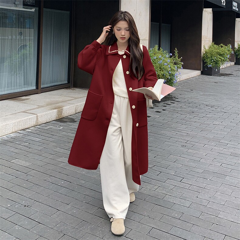 现货新款秒发纯手工缝制订钻宽松休闲双面羊毛呢大衣,女装毛呢外套,丝露怡语