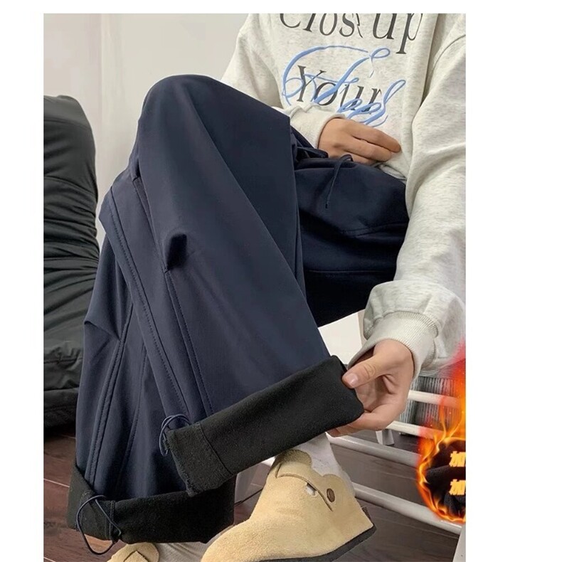 工装阔腿裤秋冬新款加绒加厚高腰宽松显瘦束脚休闲裤常规加绒图片