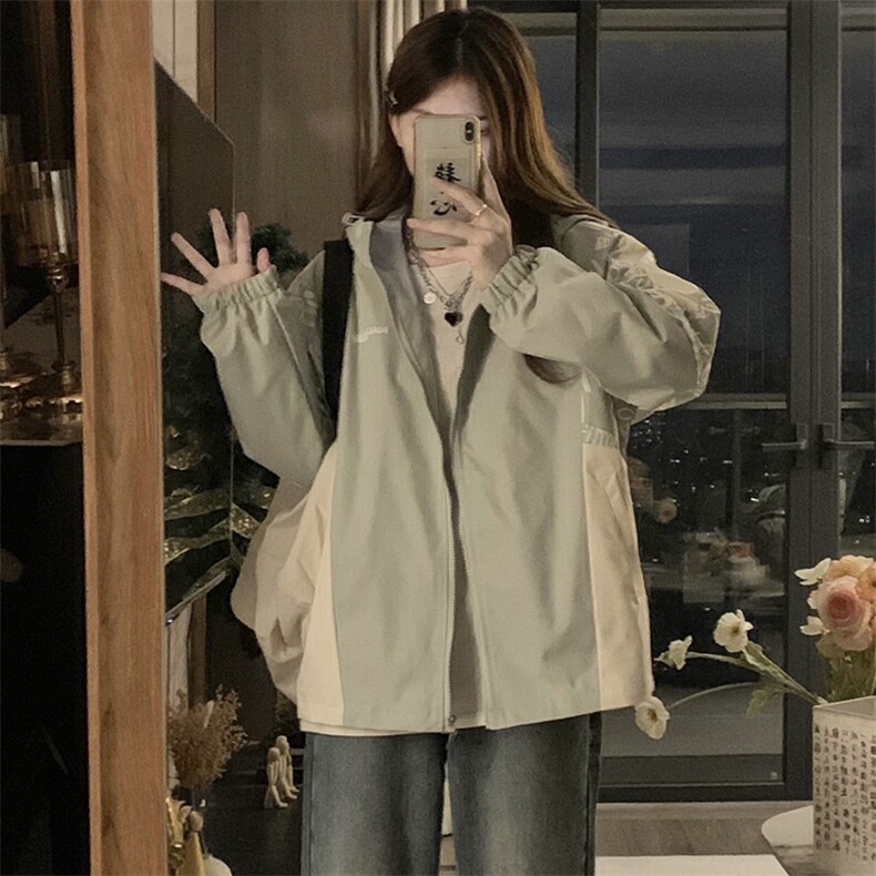 秋季宽松运动外套女新款时尚梭织拼接百搭连帽风衣女潮C381-85,男装风衣,星座911-2(原星座613-2）