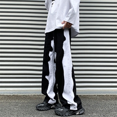 8XL-M特大码美式高街ins小众vibe鸳鸯黑白拼接直筒牛仔裤K929P60，男装休闲裤，电商D206-1