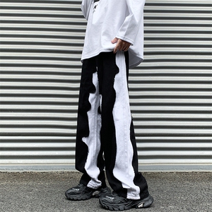 8XL-M 特大码美式高街ins小众vibe鸳鸯黑白拼接直筒牛仔裤K929P60图片