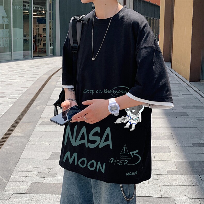 JT55187-P25nasa宇航员联名款假两件短袖t恤男大码胖子半袖体恤,男装T恤,电商A040