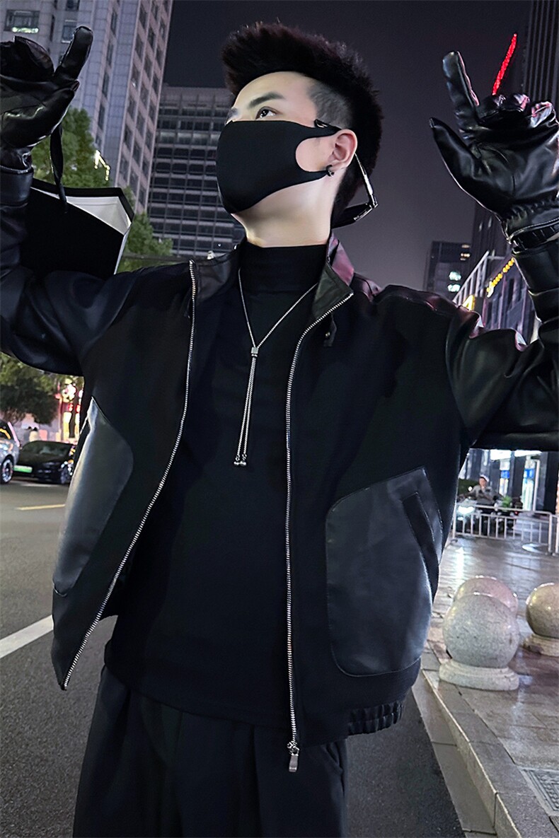 2025秋季新款男士拼接立领皮衣夹克外套A368-P8803-P118,男装夹克,电商A368