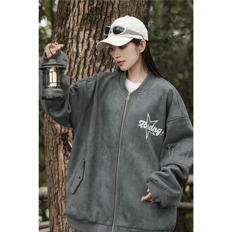 秋美式复古麂皮绒飞行棒球服中性风男女夹克外套JF251-P80控108,男装夹克,电商B370