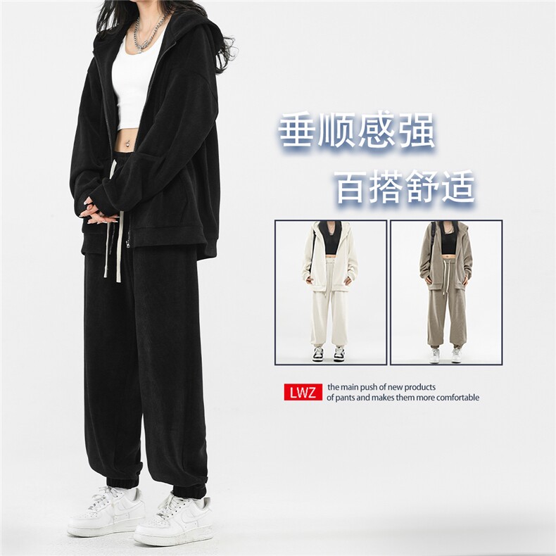 美式复古套装秋冬两件套连帽开衫卫衣螺纹束脚裤-TZ850特批117图片