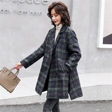 2021冬装新款时尚优雅气质翻领保暖舒适加棉毛呢外套，女装毛呢外套，冬木谷雨