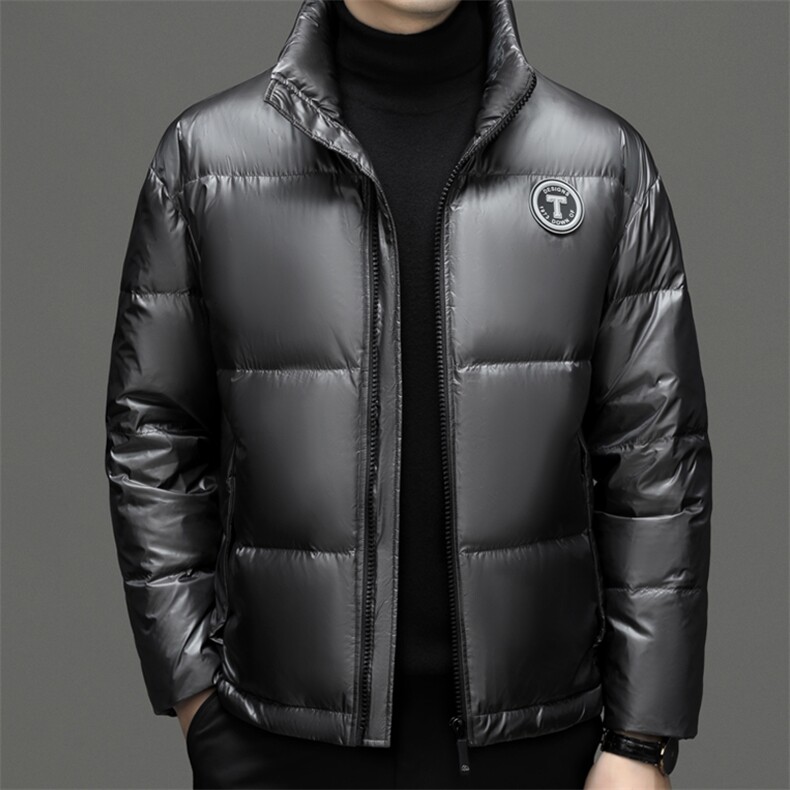 男装冬季新款加厚白鸭绒羽绒服休闲立领纯色男士中年商务保暖外套,男装羽绒服,电商B212（原钱塘6029）