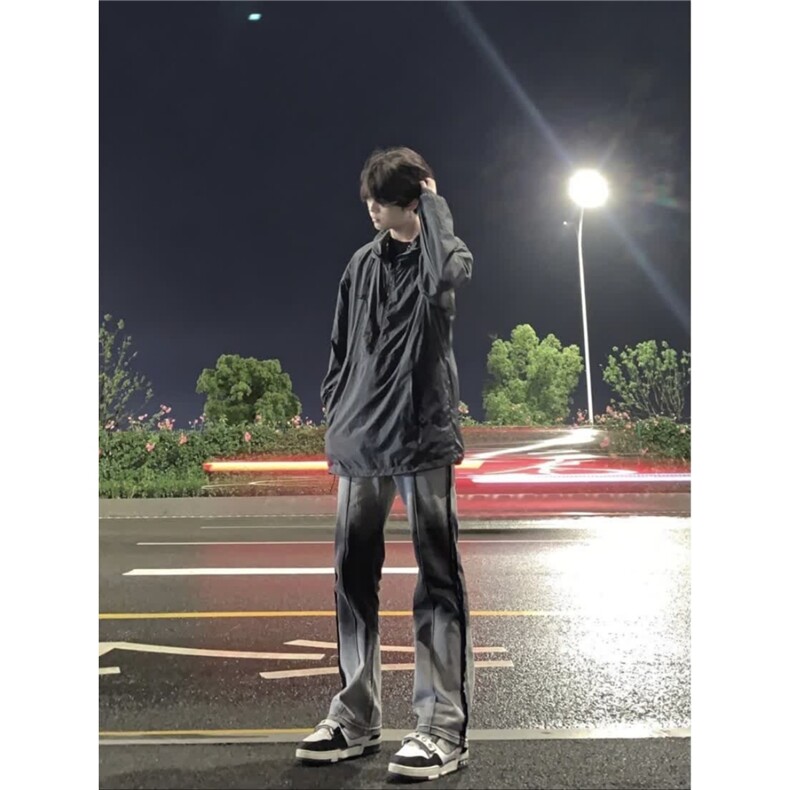 春款高级感渐变微喇牛仔裤男高街潮牌直筒宽松阔腿长裤LG9377-P48,男装牛仔裤,星座1008