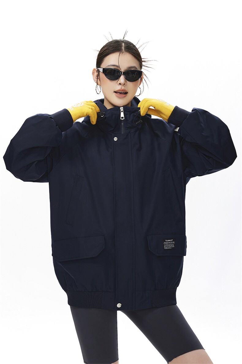 可二开发光贴片连帽工装冲锋衣大码M-5XL夹克女JK78076P85控128,女装短外套,星座226-1