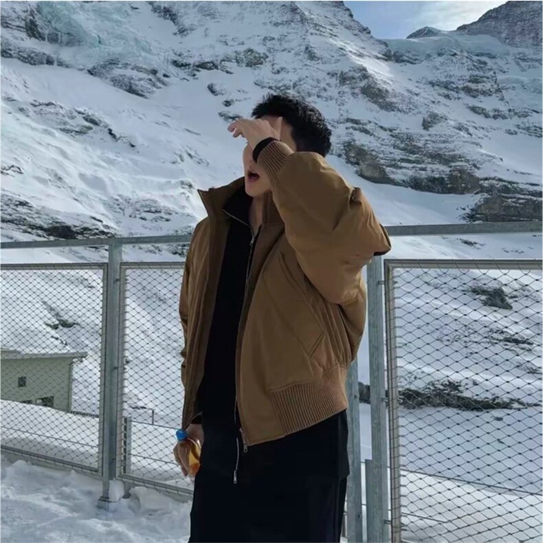 抖音得物美式潮休闲夹克春季立领纯色复古工装加厚棉服外套MF01,男装夹克,电商A443