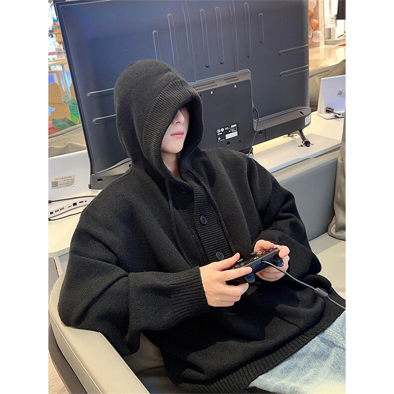 抖音得物保暖立领拉链针织外套秋冬宽松慵懒风纯色毛衣上衣AM047,男装针织衫/毛衣,电商A443
