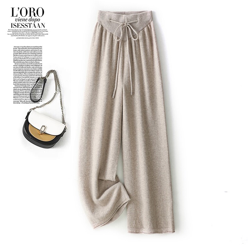 法式松弛感100纯羊毛针织阔腿裤女2025秋冬高腰显瘦小个子直筒裤，女装休闲裤，阿娇羊绒