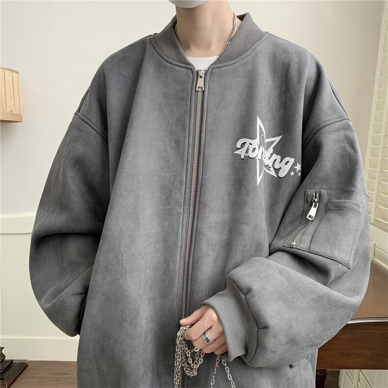 24春秋款美式复古麂皮绒飞行棒球服男女夹克外套JF251-P80控108,男装夹克,电商B370