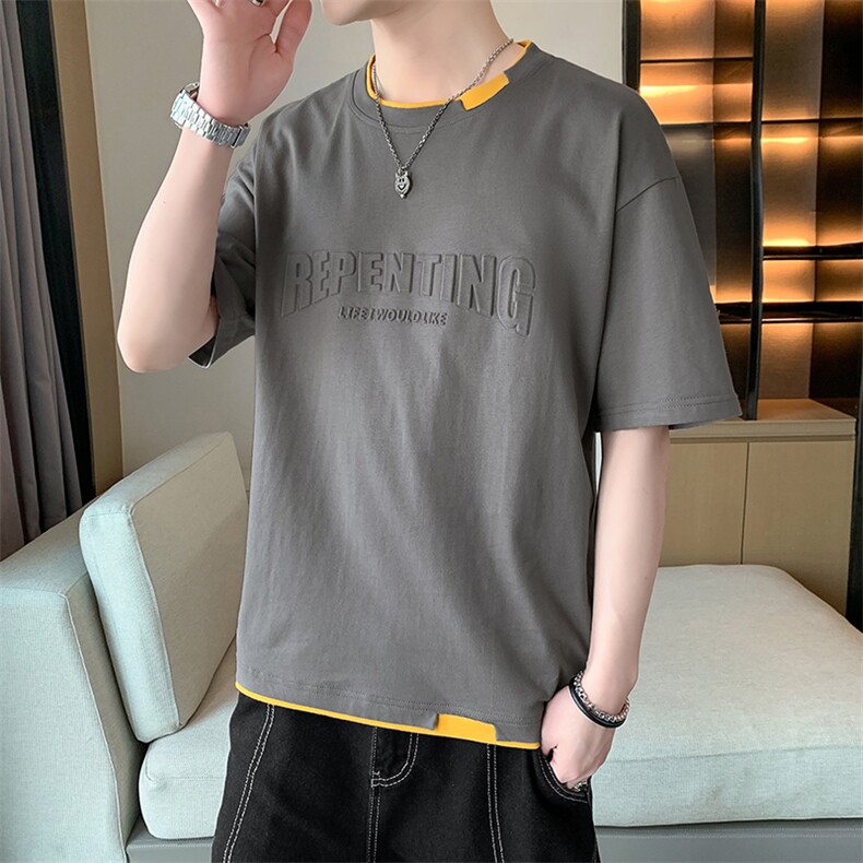 夏季短袖纯色店主风t恤休闲时尚百搭短袖t恤男TC3022-P25,男装T恤,星座717