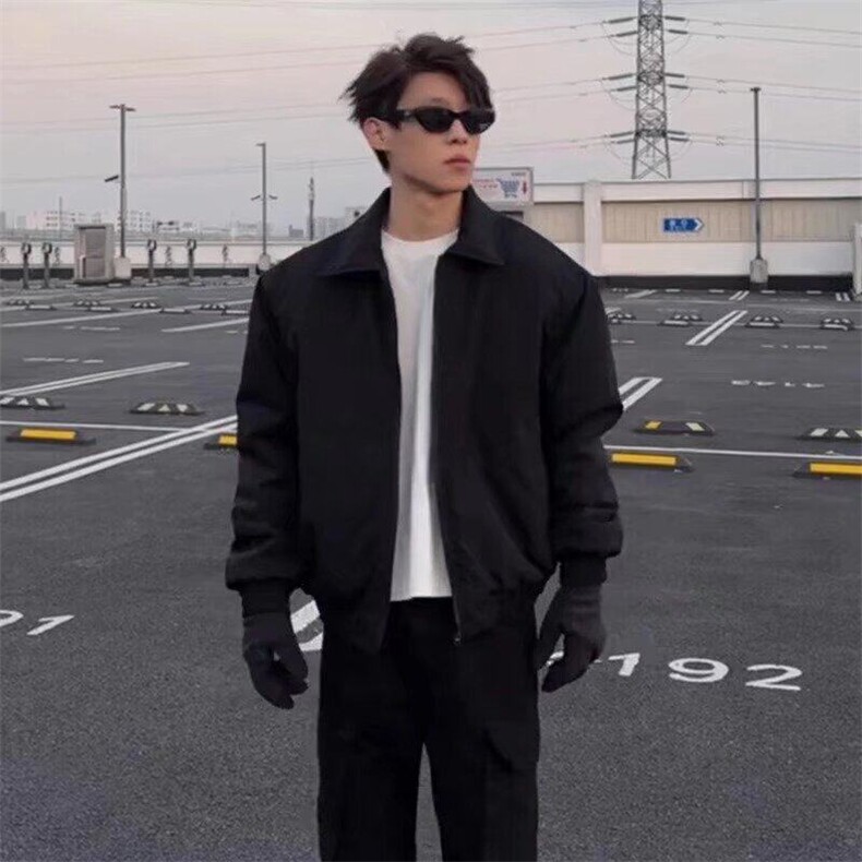 潮加厚翻领拉链青少年黑色飞行夹克棉服男款冬季夹棉标准常规款,男装夹克,星座506A