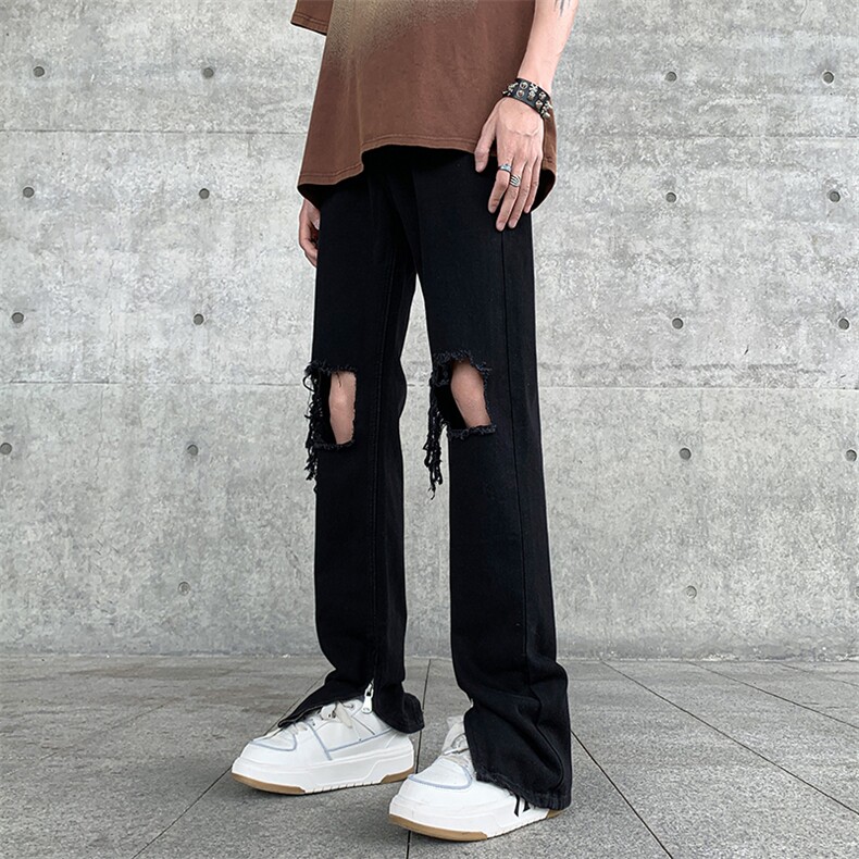美式高街潮流破洞直筒牛仔裤宽松休闲裤A161-S2323-P57图片
