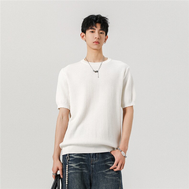 2026夏100棉华夫格老钱肌理感正肩针织短袖T恤TTMT05-特P45控78，男装T恤，星座1315