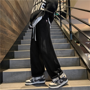 美式高街毛呢裤子男冬季保暖潮牌休闲直筒宽松阔腿长裤子-AK469图片