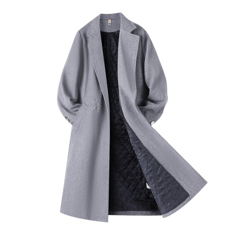 万件大货秋冬加棉加厚中长款毛呢大衣男过膝风衣外套F686加棉P138，男装风衣，星座812