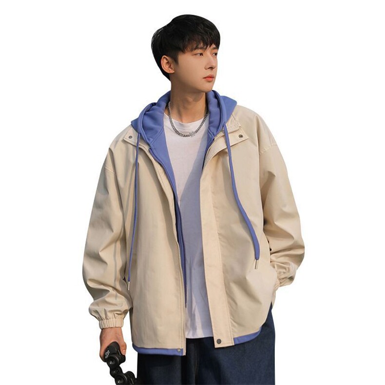 新款假两件外套男春秋款ins风潮流防风冲锋衣夹克JK0219-P65,男装夹克,电商A128