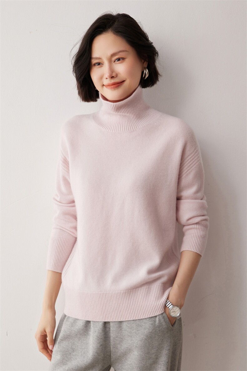 秋冬新款洋气时尚百搭显瘦女款高领35%山羊绒衫,女装羊绒衫,艾巧羊绒