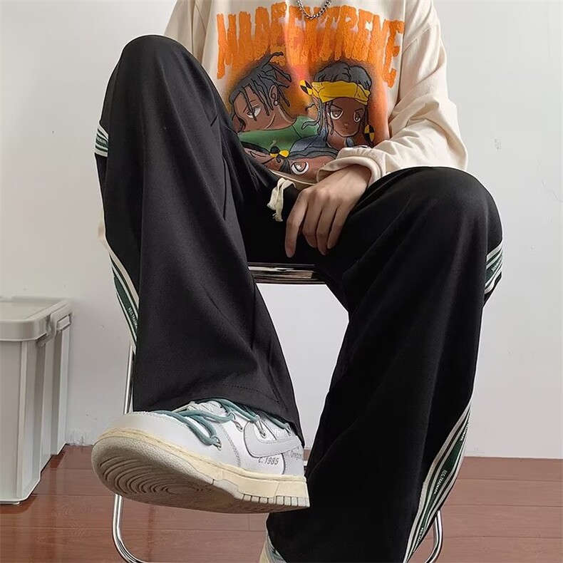 男秋季新款港风休闲裤西裤布直筒宽松运动潮HK77P32图片