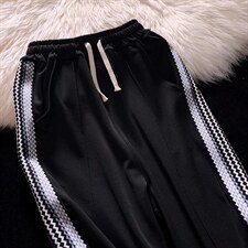 春秋季高街条纹织带拼接卫裤E35P36图片